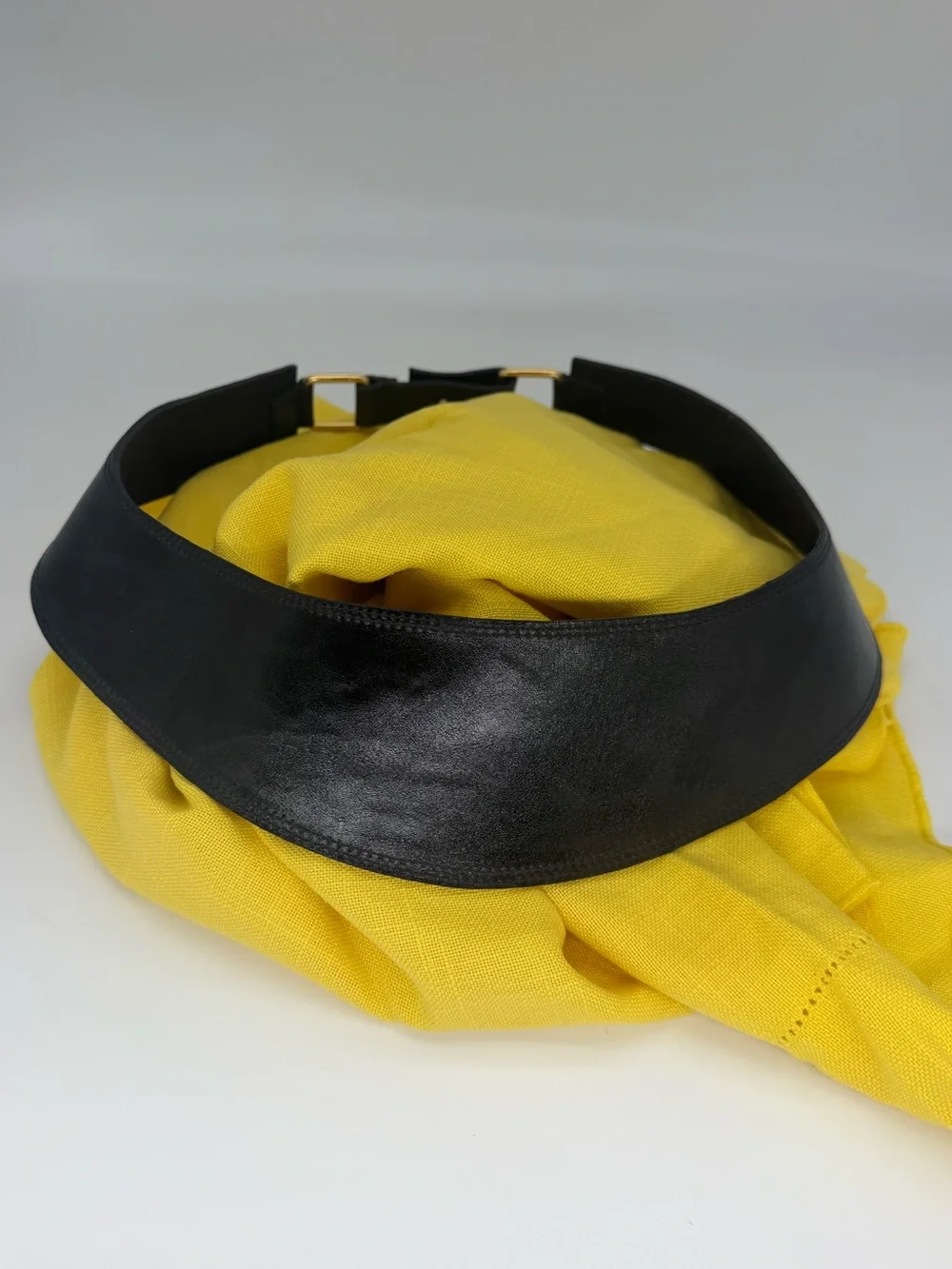 Vintage Black Leather Wide Waist Belt with Gold Ring Hardware Accent